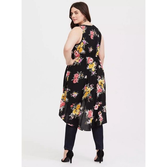 Torrid 4X Plus Size - Black‎ Floral Challis Hi-Lo Babydoll Tank Dress - Picture 2 of 8